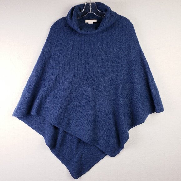 The Cashmere Project Knit Poncho Sweater Mock Neck 100% Cashmere Blue O/S - Picture 2 of 10
